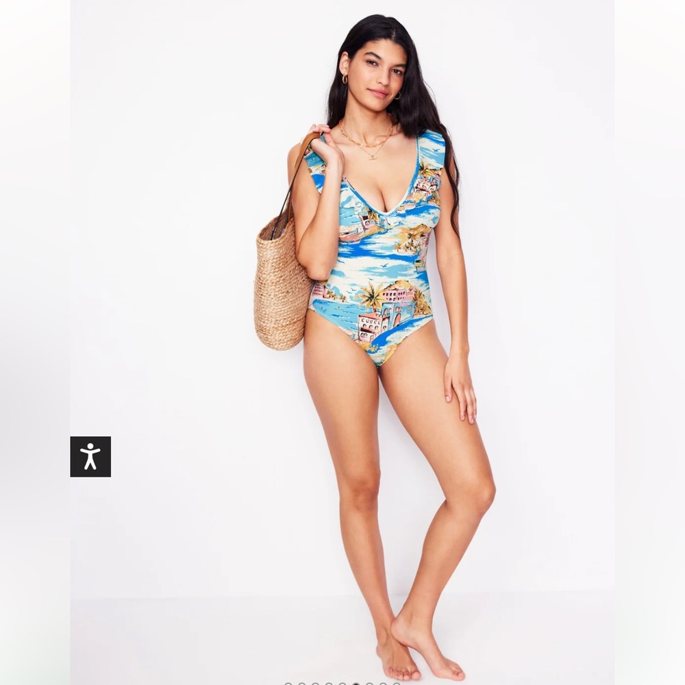 NWT Boden Evia Ruffle One Piece Swimsuit Paradise Bay 10 - Picture 7 of 8